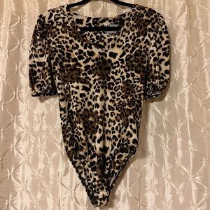 By Design Leopard Print Puff Sleeve Body Suit Animal Print